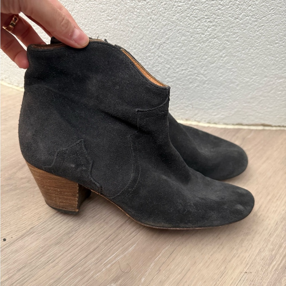 Isabel Marant Navy Blue Suede Dicker Ankle Boots with Wooden Heel